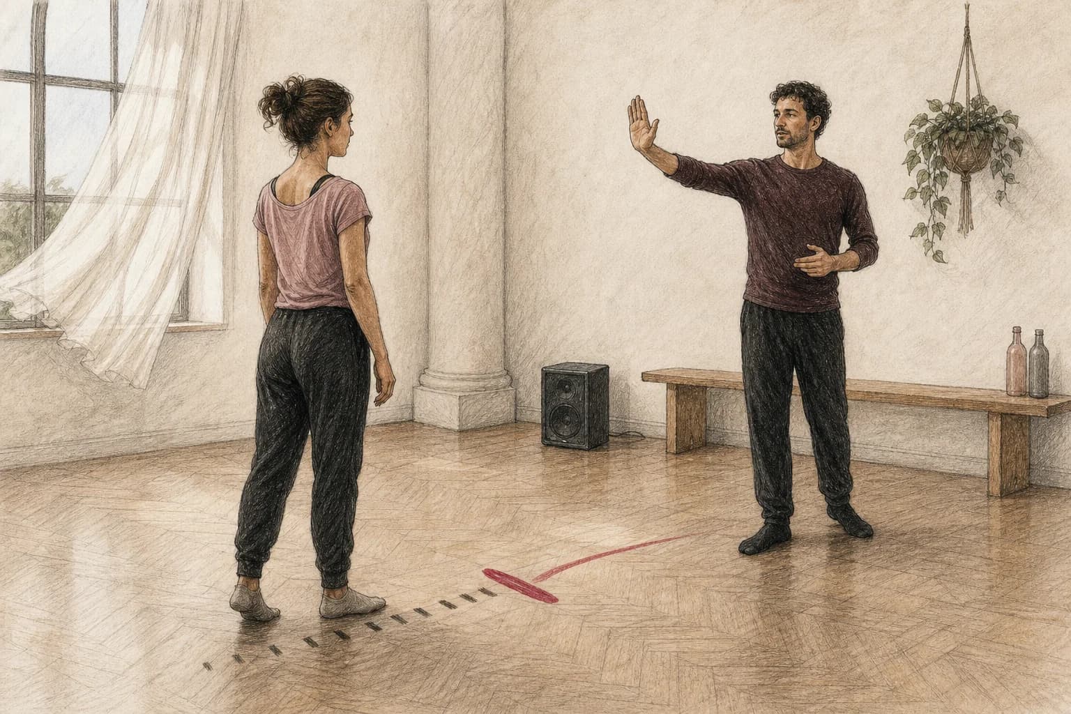 Illustrazione di una ballerina che associa un cambio musicale all’inizio del blocco successivo
