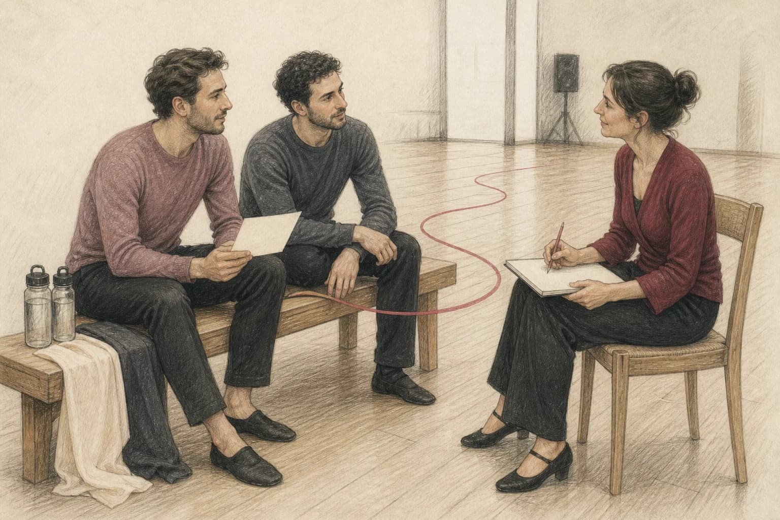 Illustrazione di due sposi che parlano con un’insegnante davanti a una scheda di preferenze prima di iniziare la prova