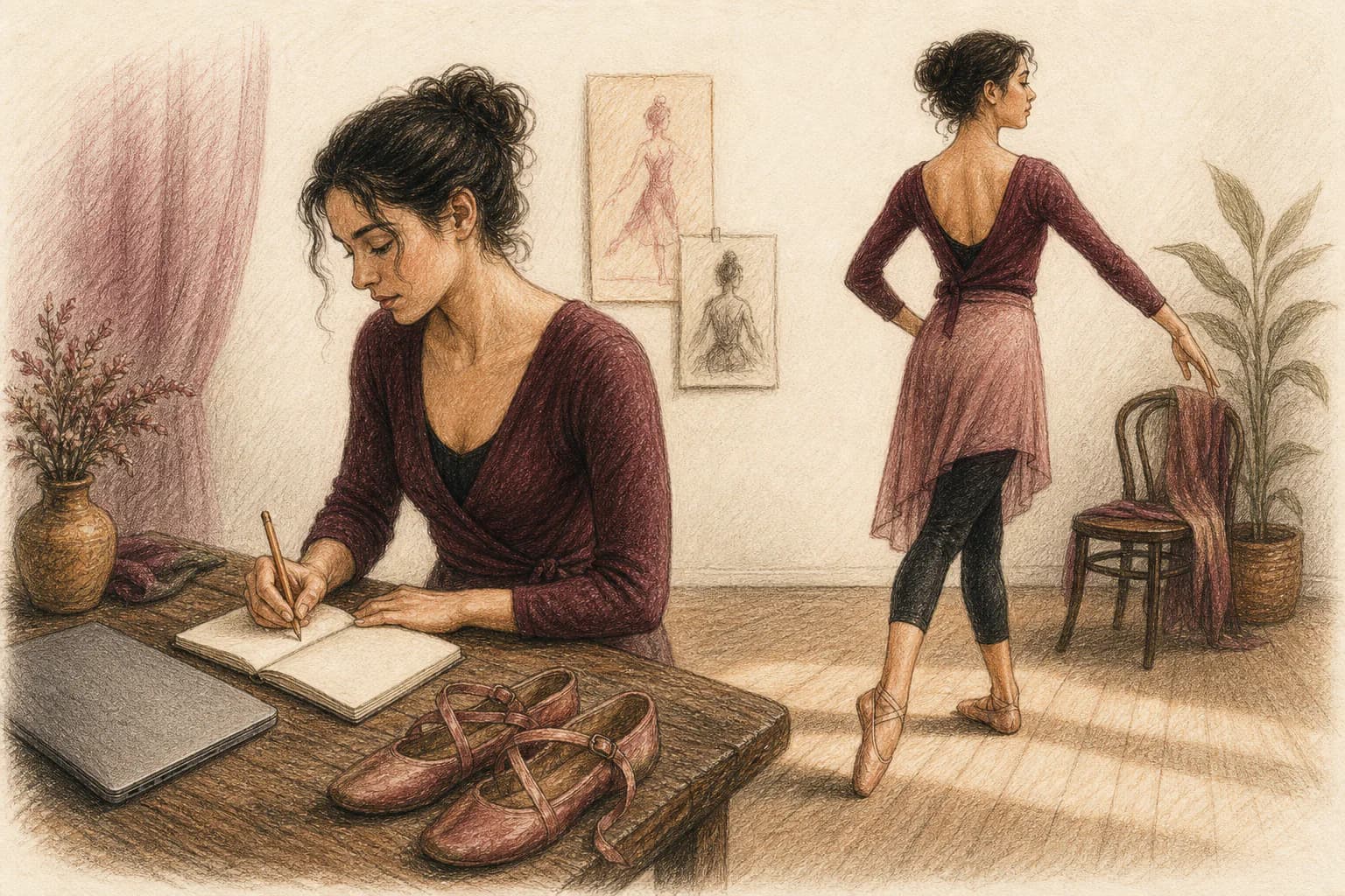 Illustrazione di un’allieva che annota una sola correzione e programma due brevi pratiche dopo la lezione online