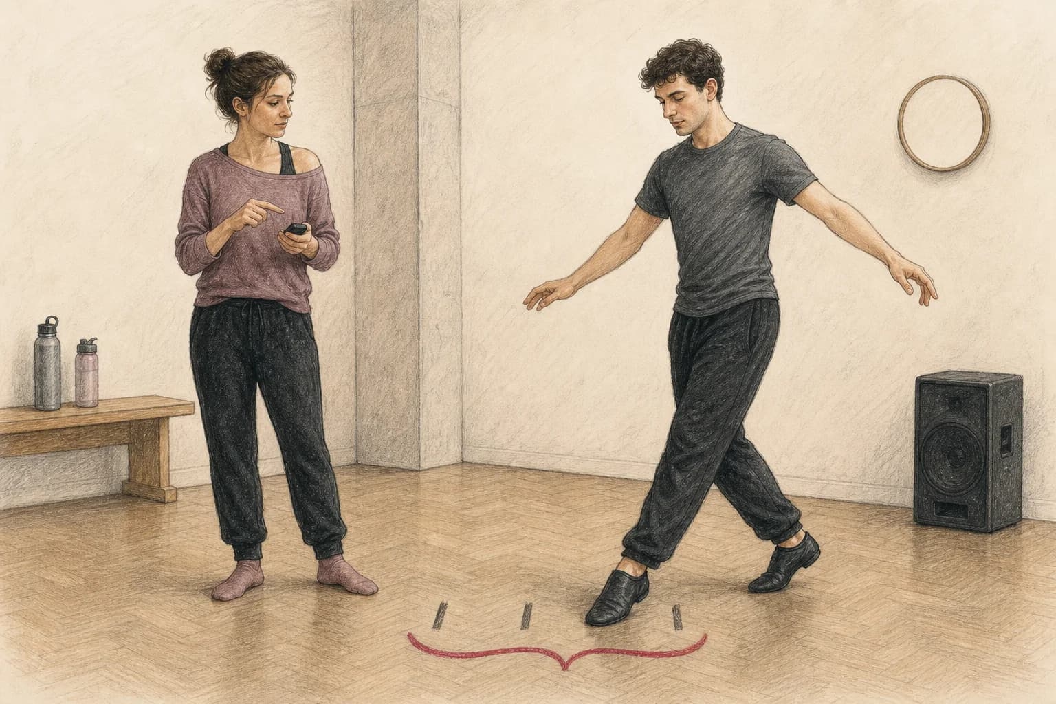 Illustrazione di una lezione in cui la stessa musica viene osservata come pulsazioni e come battute