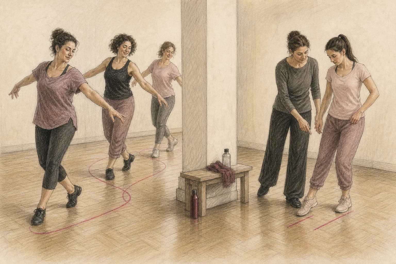 Illustrazione di due gruppi che usano la stessa musica con obiettivi diversi: continuità e tecnica
