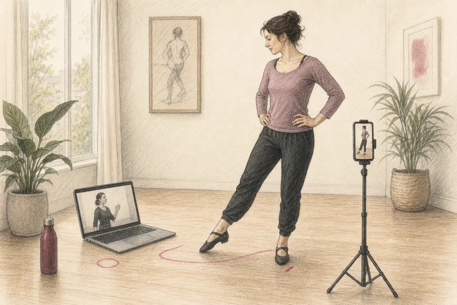 Illustrazione di una donna che alterna una lezione principale, un ripasso mirato e una correzione