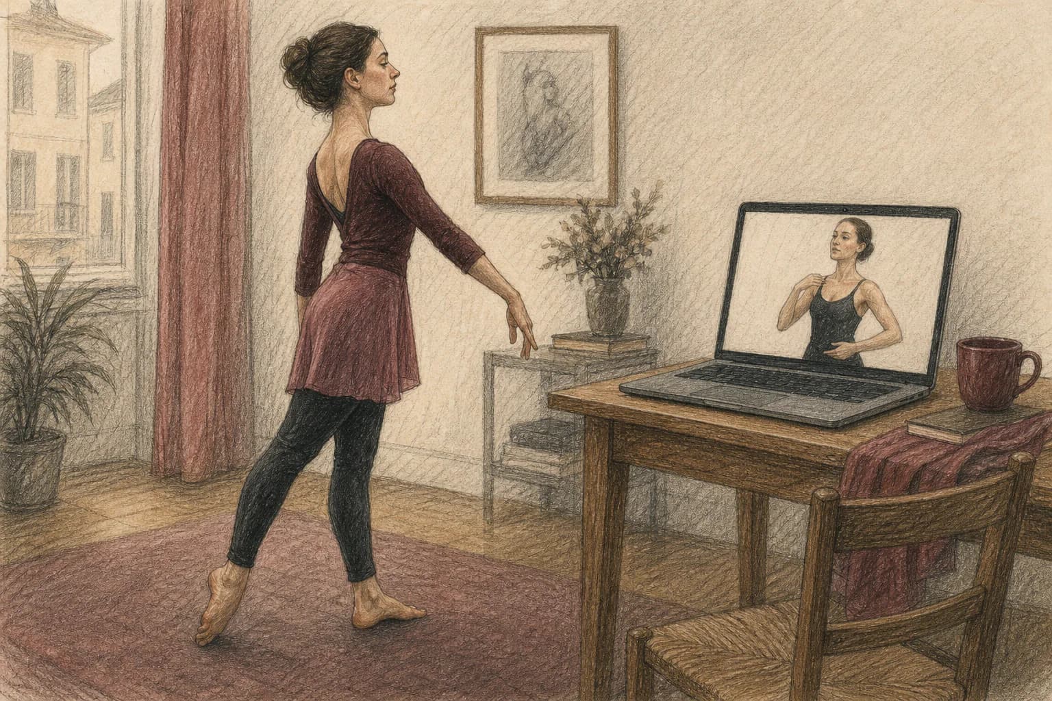 Illustrazione di un’insegnante che osserva un breve passo online prima di scegliere una correzione