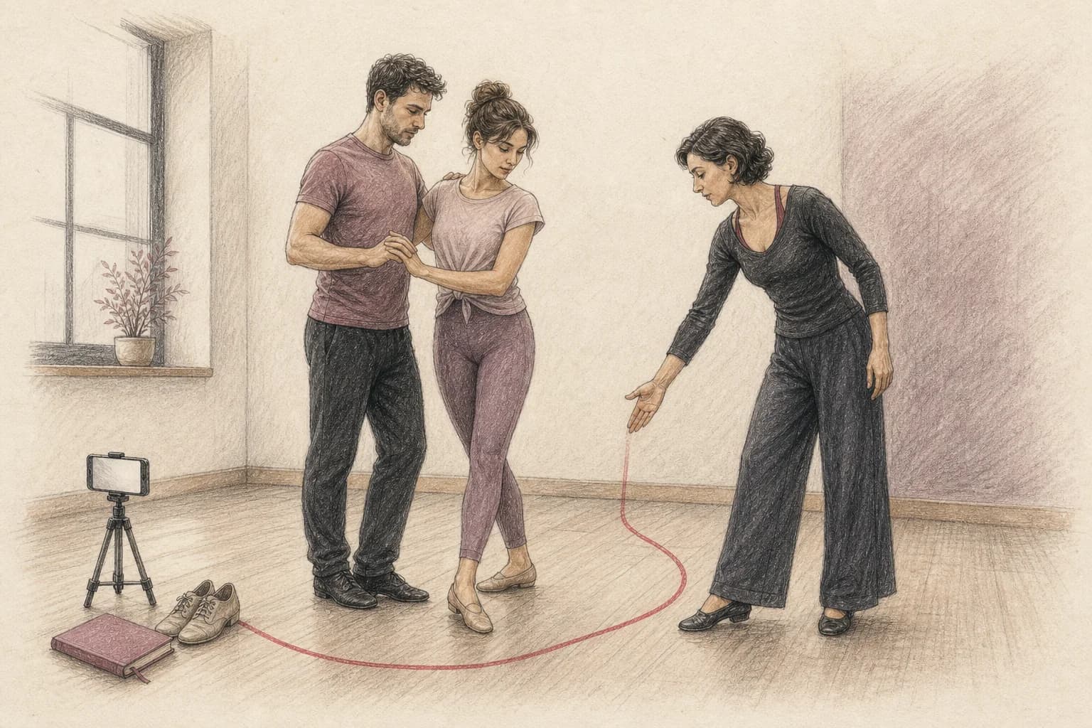 Illustrazione di una coppia che porta in studio le prove fatte a casa sullo stesso brano