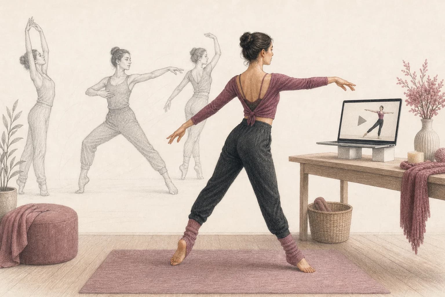 Illustrazione di una donna che prova una lezione completa prima di scegliere un abbonamento