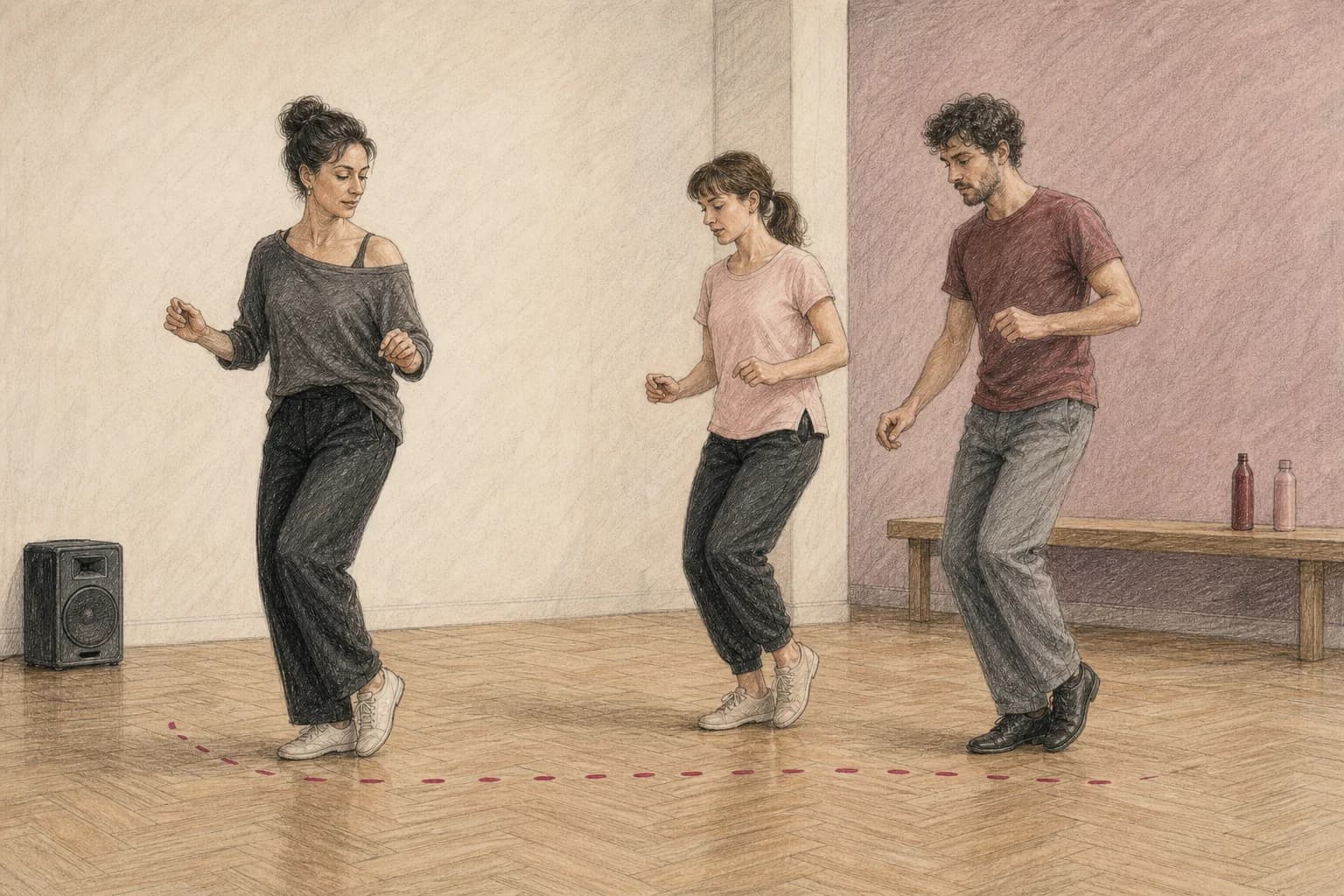 Illustrazione di un’insegnante che sceglie una musica più lenta senza perdere il carattere del ballo