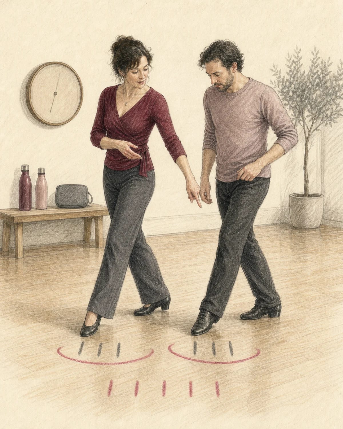 Illustrazione di un’insegnante che confronta pulsazioni e battute nella musica da ballo
