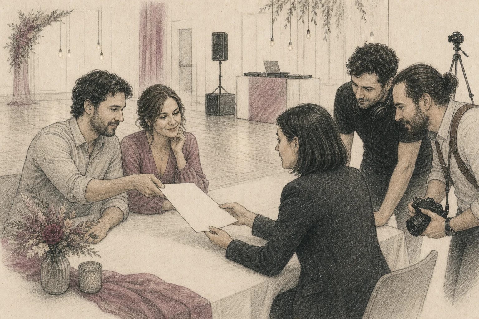 Illustrazione di una scheda del primo ballo condivisa fra coppia e fornitori