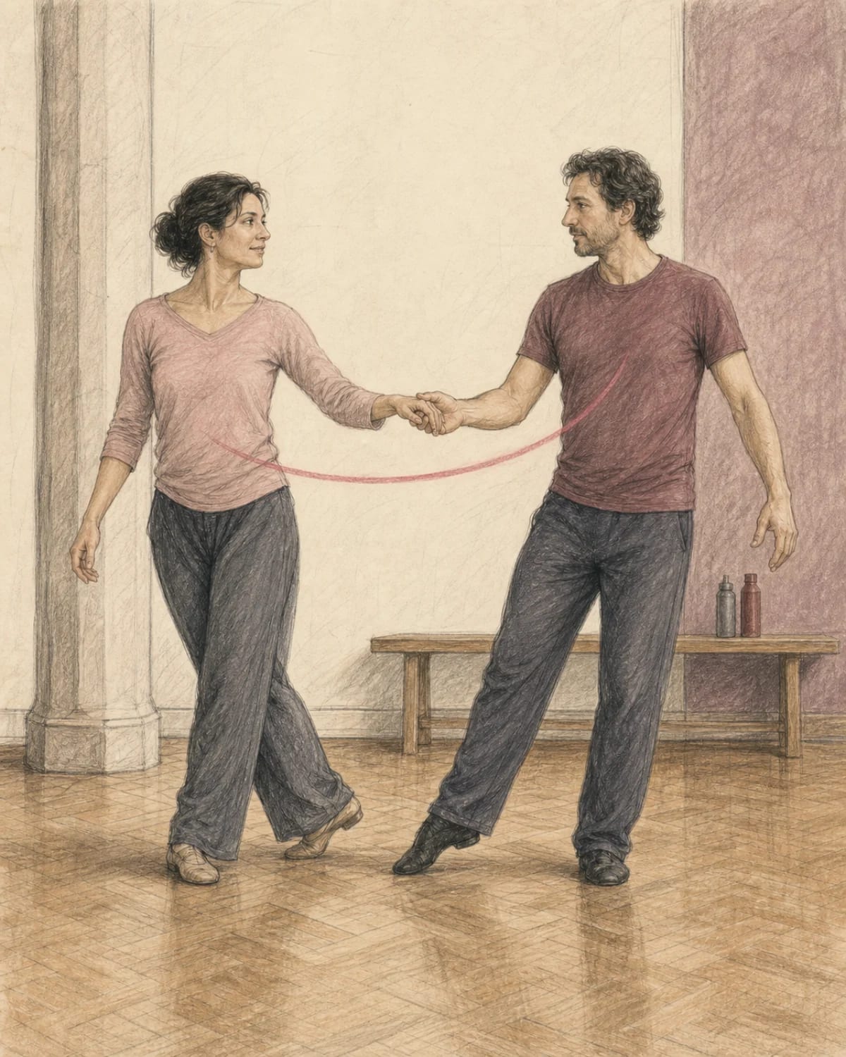 Illustrazione di due adulti che comunicano direzione e tempo attraverso una connessione leggera