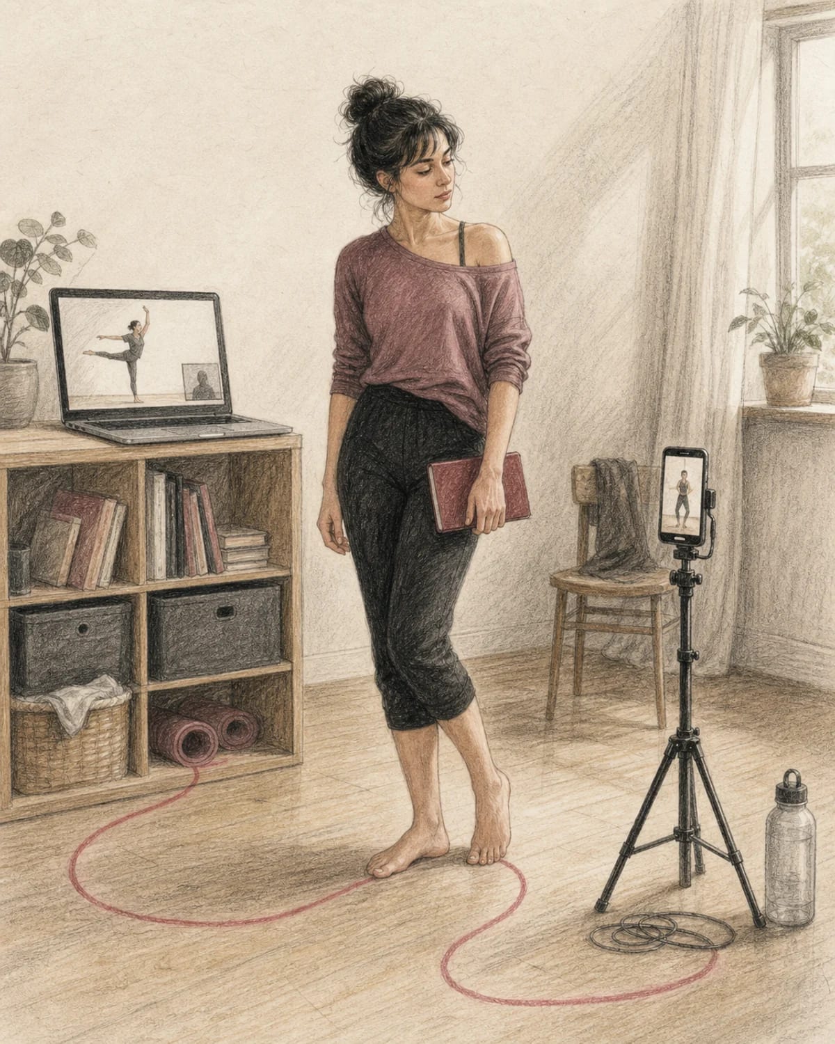 Illustrazione di una donna che sceglie fra lezione live, registrazione e video-feedback