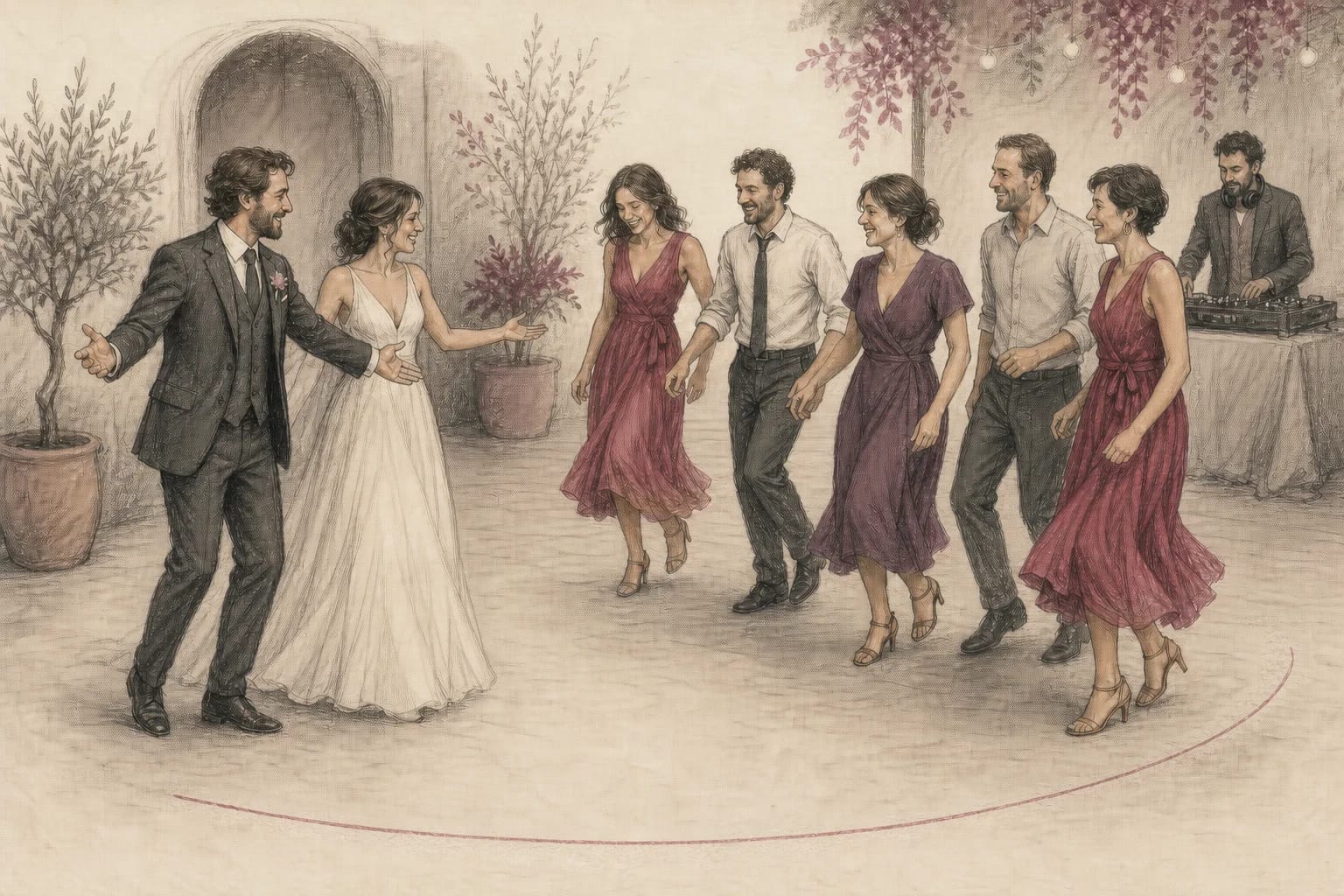 Illustrazione di una coppia che apre insieme la pista senza eseguire un ballo da sola