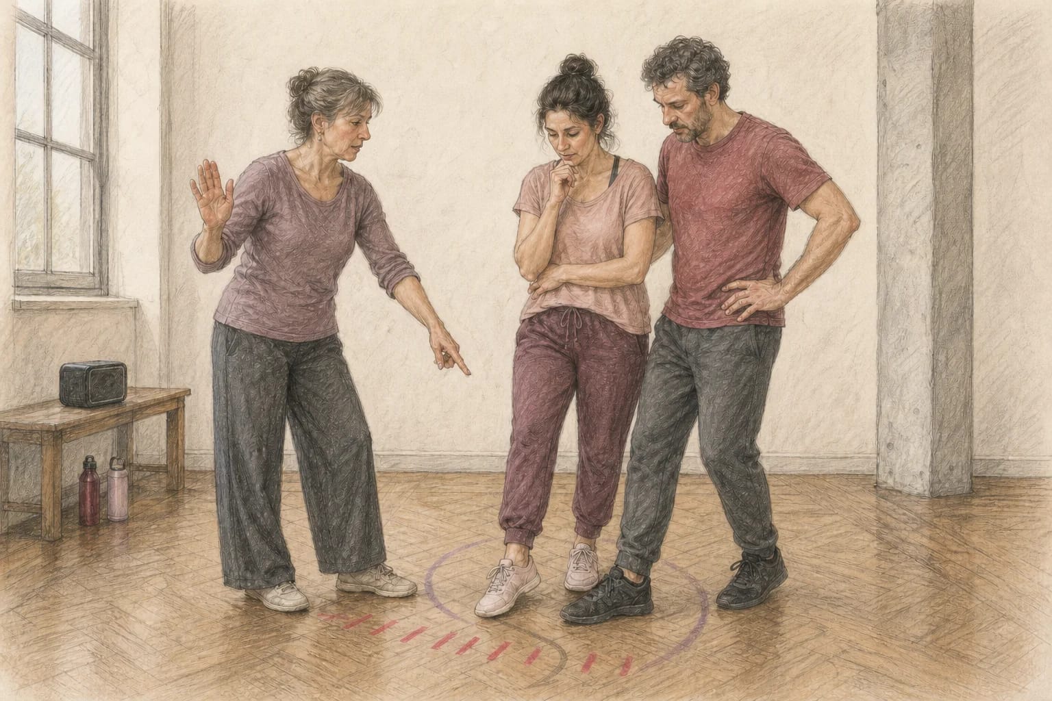 Illustrazione di un insegnante che confronta ritmo, velocità e movimento di una canzone
