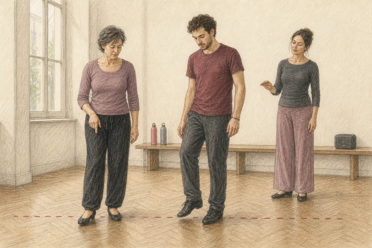 Illustrazione di due adulti che marcano insieme la pulsazione della musica