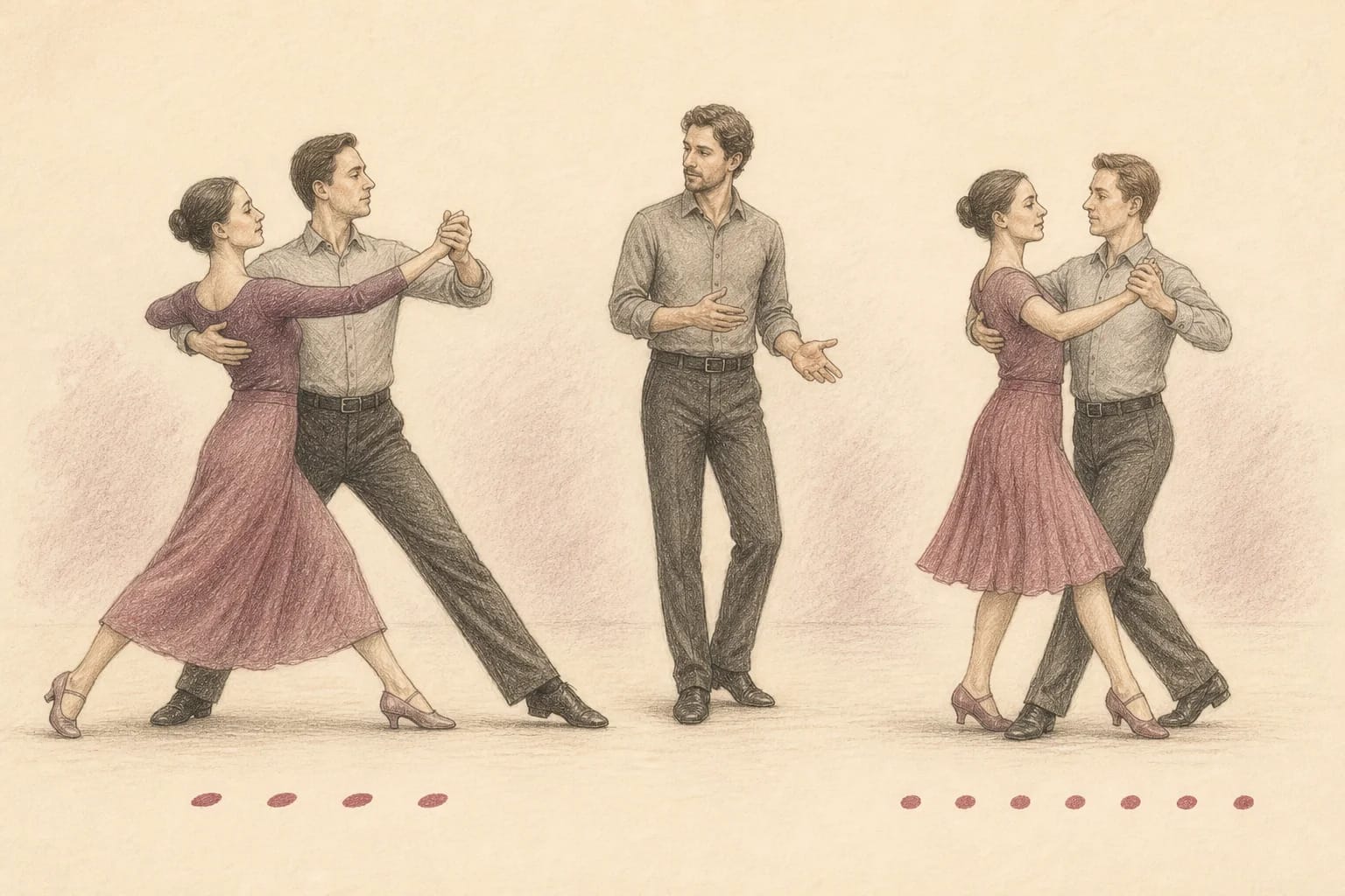 Illustrazione di una coppia che prova due qualità musicali diverse delle Danze Standard