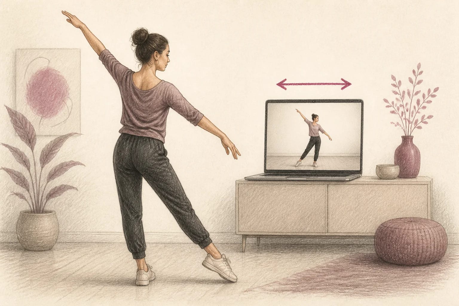 Illustrazione di un’insegnante sullo schermo seguita come in uno specchio